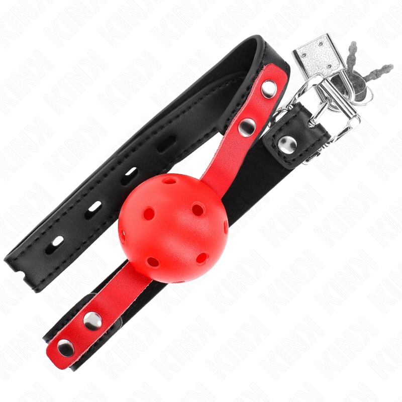 KINK - RODE HOLLE BAL, 4 CM, KNEVEL, ZWARTE BAND 60 x 2 CM, VERSTELBAAR 37-52 CM