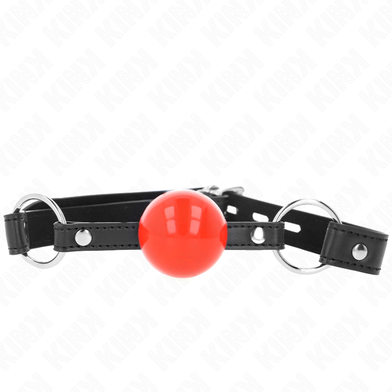 KINK - BÂILLON À BOULE 4 CM AVEC VERROUILLAGE BOULE ROUGE SANGLE NOIRE 60 x 2 CM