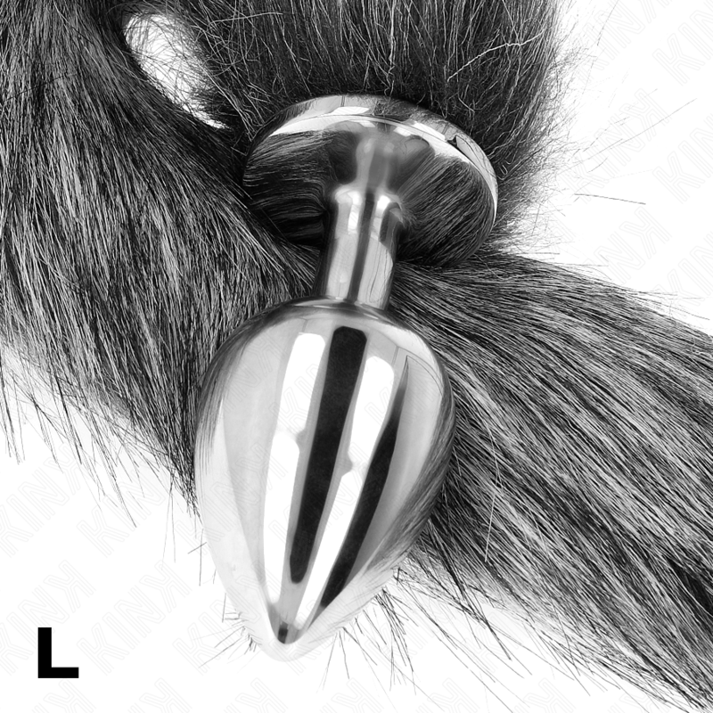 KINK - PLUG ANAL TAILLE L 10 X 4 CM AVEC QUEUE PLASTIQUE 40 CM GRIS