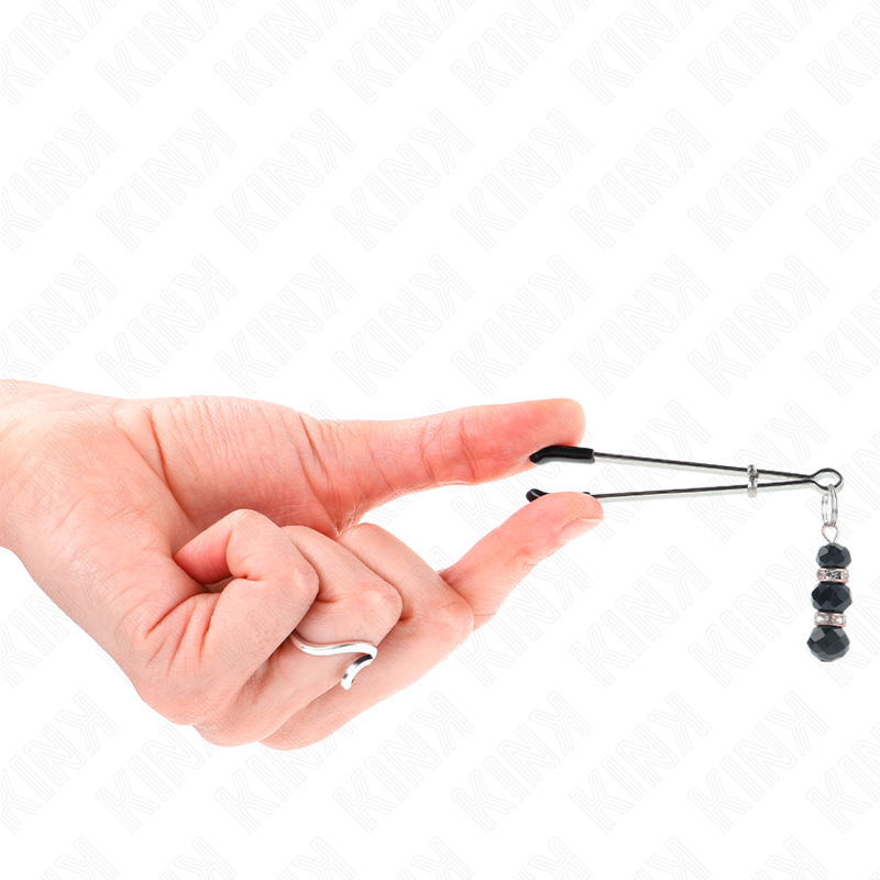 KINK - PINCES À TÉTONS FINES DORÉ AVEC 3 PERLES DE VERRE NOIRES 7 CM