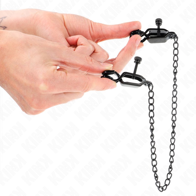 KINK - PLATTE KETTING TEPELKLEMMEN ZWART 30 CM