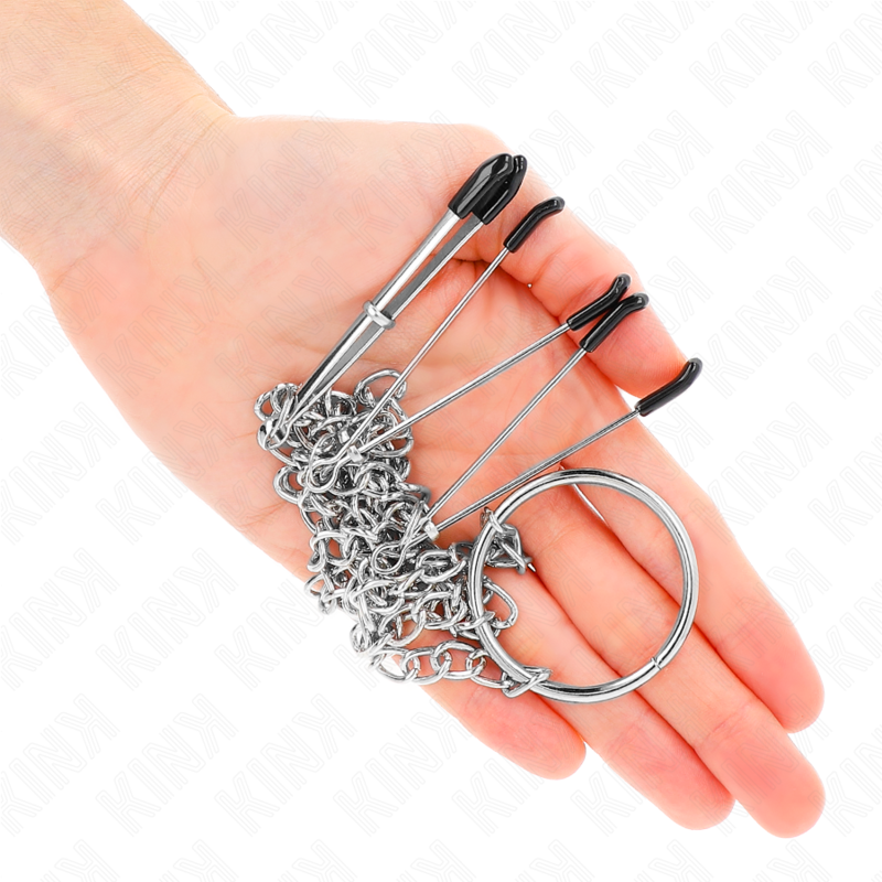 KINK - DRIEVOUDIGE TEPELKLEMMEN EN DICKKLEMMEN MET KETTING MODEL 1