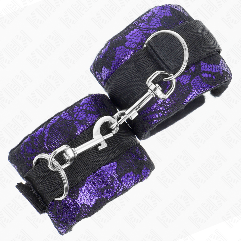 KINK - POIGNETS COURTS EN DENTELLE DE VELOURS ET BORDURE EN NYLON VIOLET/NOIR 23 X 6,5 CM