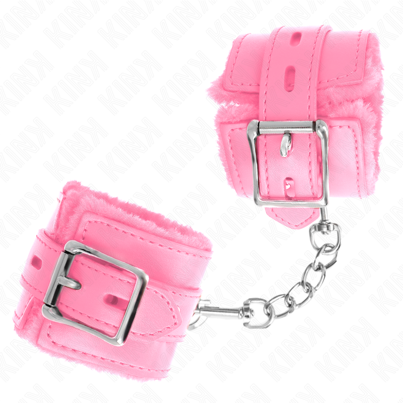 KINK - BRACELET DOUBLÉ DE FOURRURE AVEC TROUS CARRÉS, CEINTURE ROSE ET ROSE, RÉGLABLE 17-29 CM X 6 CM