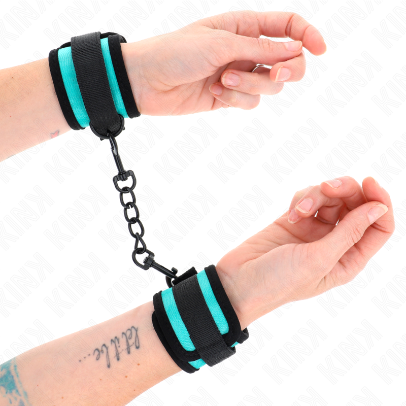 KINK - NYLON HANDBOEIEN MET VELCRO SLUITING ZWART-BLAUW VERSTELBAAR 18-32 CM X 5 CM