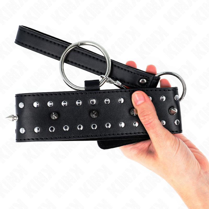 KINK - COLLIER AVEC LAISSE 65 CM AVEC CLOUS ARGENTÉS MODÈLE 1 RÉGLABLE 36-43 CM X 5 CM