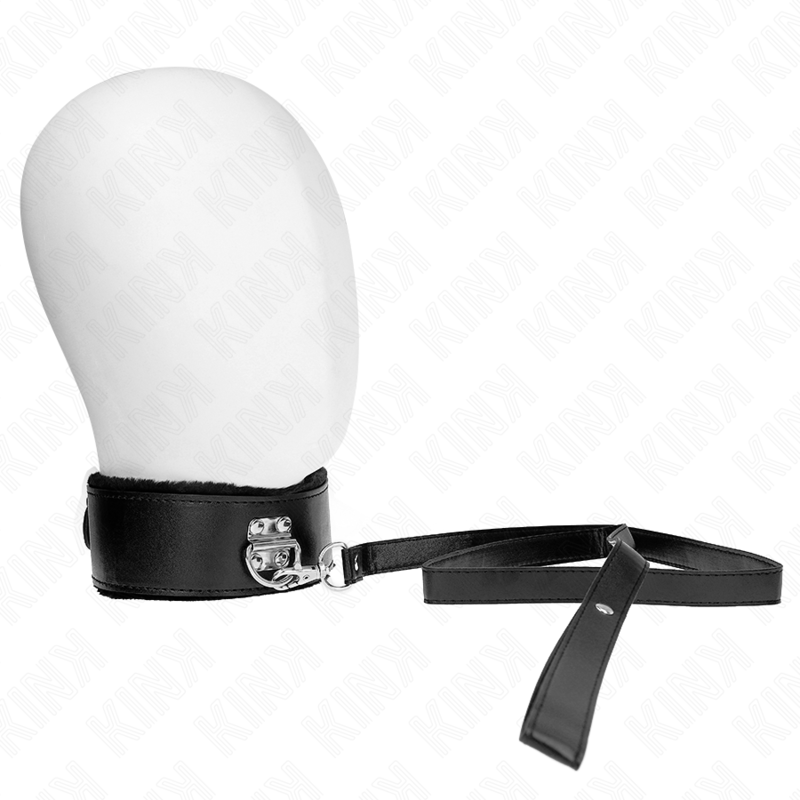 KINK - COLLIER AVEC LAISSE 116 CM AVEC CLOUS ARGENTÉS MODÈLE 4 NOIR RÉGLABLE 40-48 CM X 6 CM