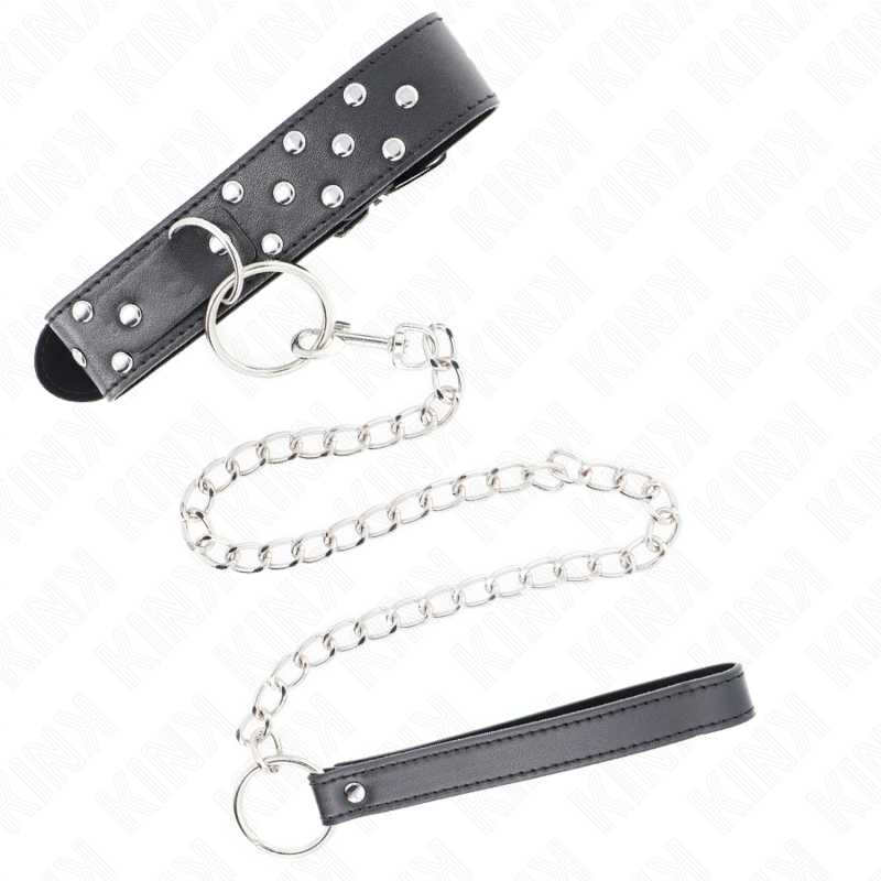 KINK - COLLIER À RIVETS ET CEINTURE 65 CM NOIR RÉGLABLE 36-50 CM X 3,8 CM