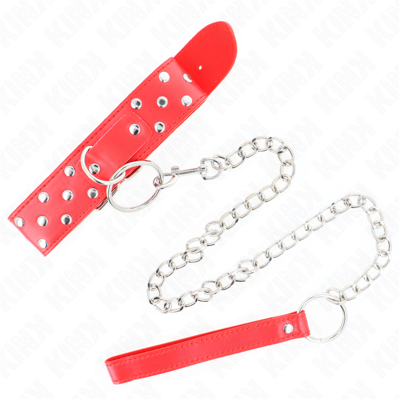 KINK - RING RIVET BAND NECKLACE WITH BELT 65 CM RED ADJUSTABLE 36-50 CM X 3.8 CM