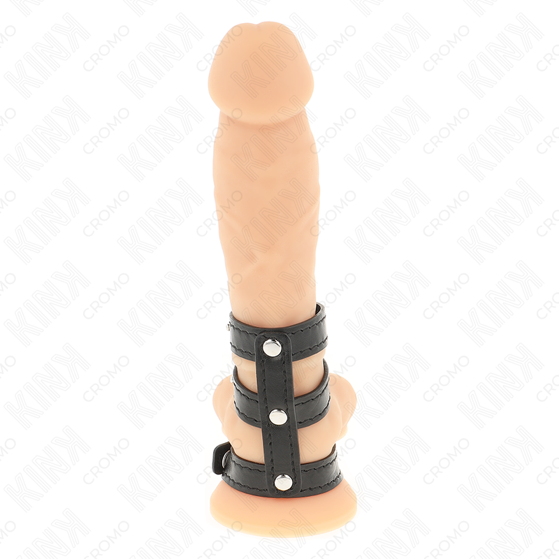 KINK - DREIFACH LEDER PENISRING MIT DRUCKVERSCHLUSS