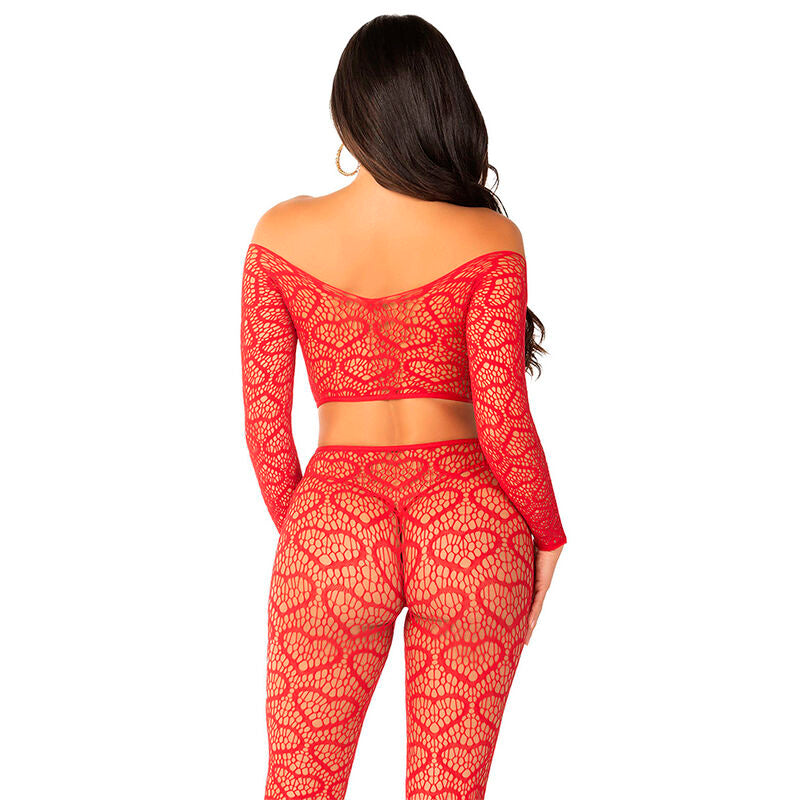 LEG AVENUE - CROP TOP + STOCKINGS ROOD ONE SIZE