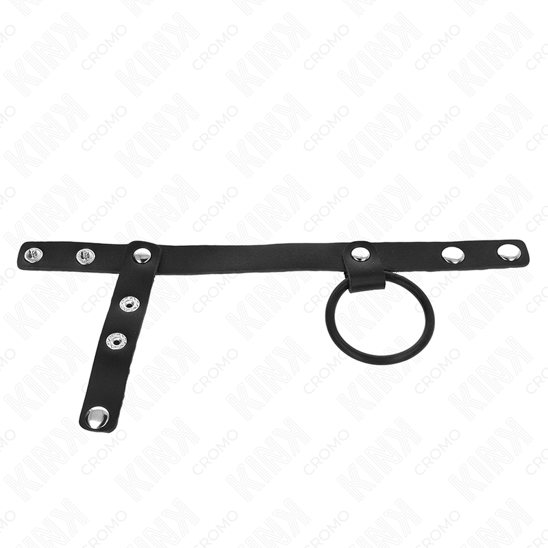 KINK - ANNEAU PÉNIS EN SILICONE 3,8 CM AVEC DIVISEURS HAUTS ET SANGLE EN CUIR 22 X 1,5 CM
