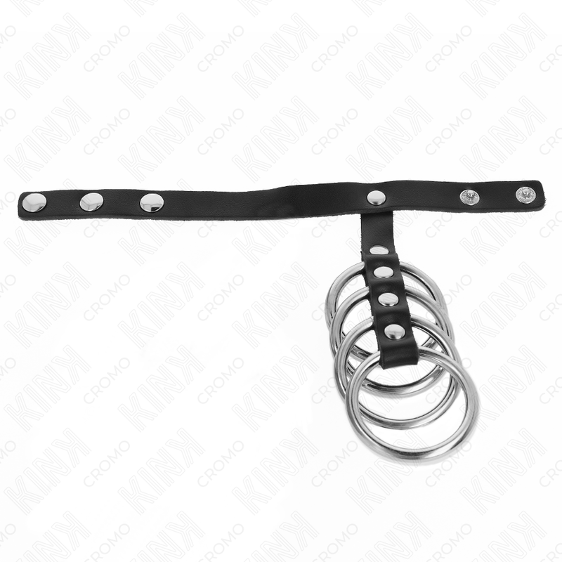 KINK - 4 METAL PENIS RINGS 3.8 CM CONNECTED WITH LEATHER STRAP 22 X 1.5 CM AND PRESS CLOSURE