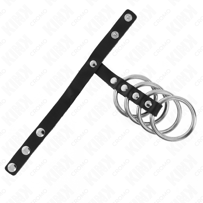 KINK - 4 METAL PENIS RINGS 3.8 CM CONNECTED WITH LEATHER STRAP 22 X 1.5 CM AND PRESS CLOSURE