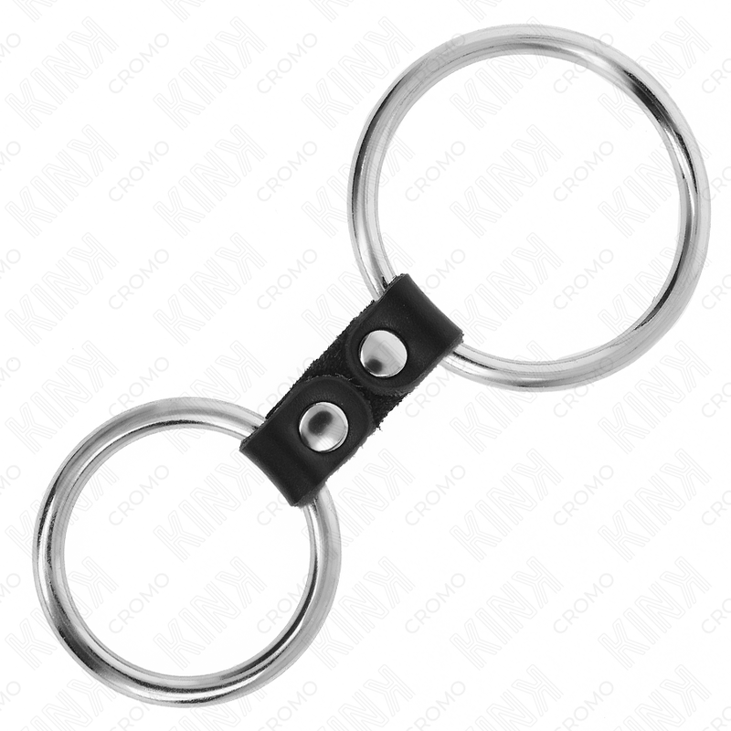 KINK - DUBBELE METALEN PENISRING 3,7 CM TOT 5 CM VERBONDEN DOOR LEDEREN BAND MODEL 2