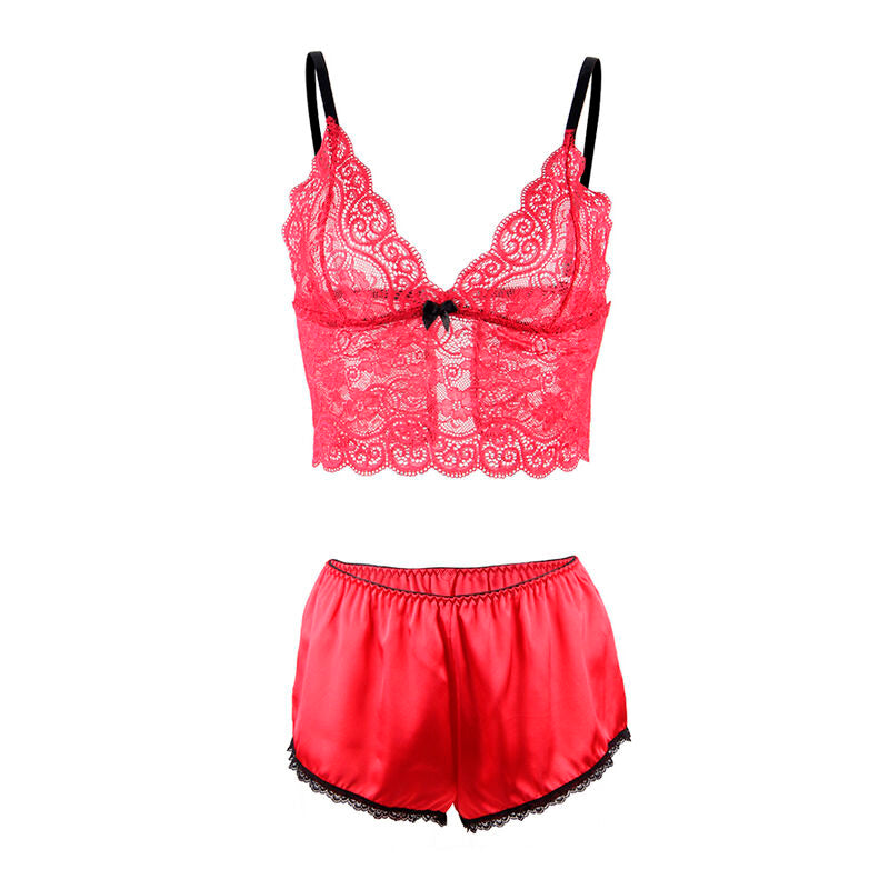 SUBBLIME - 953898 NACHTJURK + SLIPJE IN ZIJDE EN KANT ROOD S/M