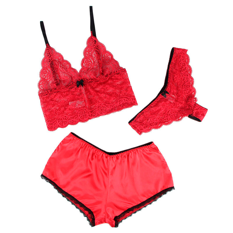 SUBBLIME - 953898 NACHTJURK + SLIPJE IN ZIJDE EN KANT ROOD S/M