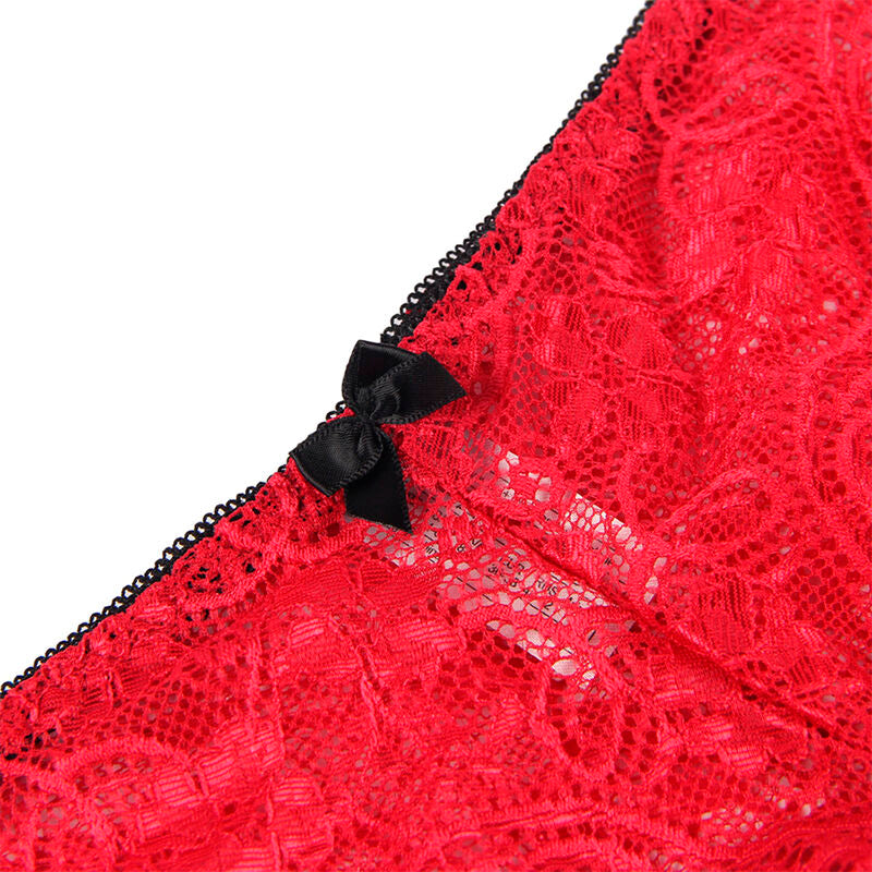 SUBBLIME - 953904 CHEMISE DE NUIT EN SOIE ET ​​DENTELLE + CULOTTE ROUGE L/XL