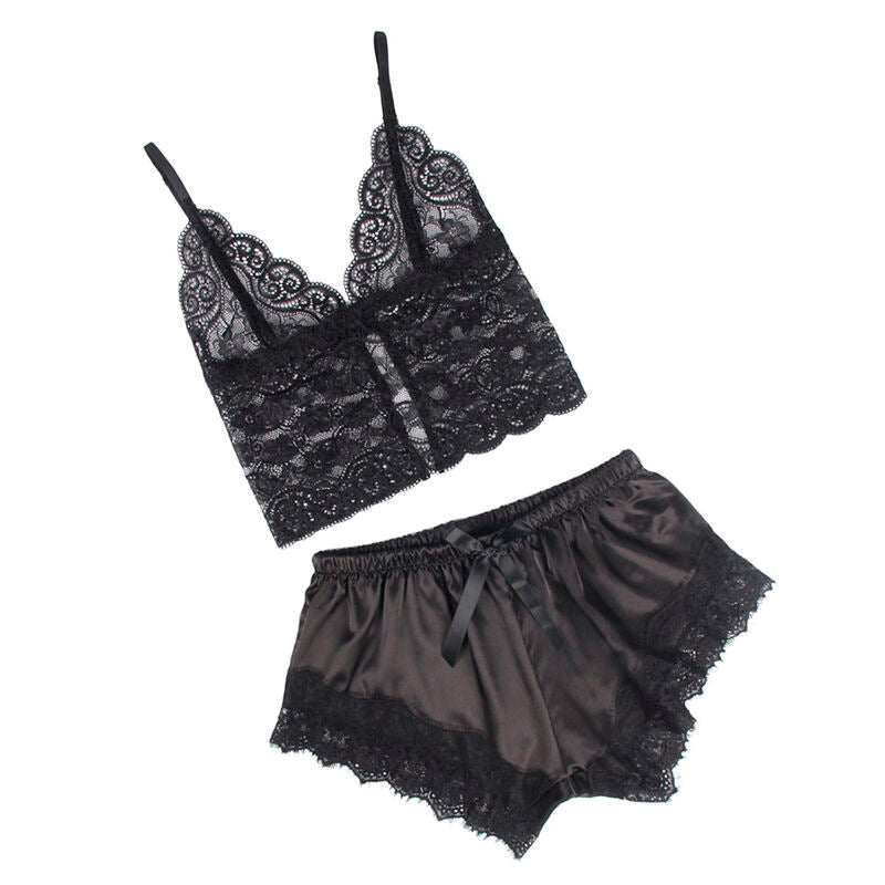 SUBBLIME - 953942 CASUAL ZIJDEN NACHTJURK + KANTEN BROEK ZWART L/XL