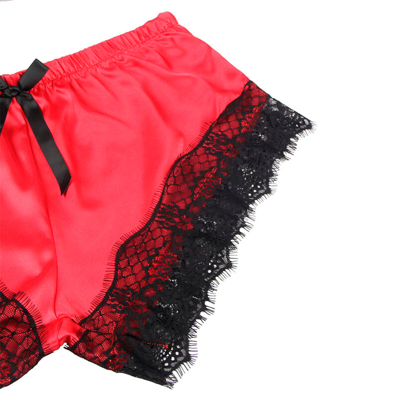 SUBBLIME - 953959 CASUAL ZIJDEN NACHTJURK + KANTEN BROEK ZWART/ROOD S/M
