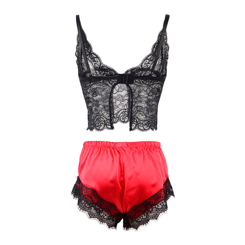 SUBBLIME - 953959 CASUAL ZIJDEN NACHTJURK + KANTEN BROEK ZWART/ROOD S/M