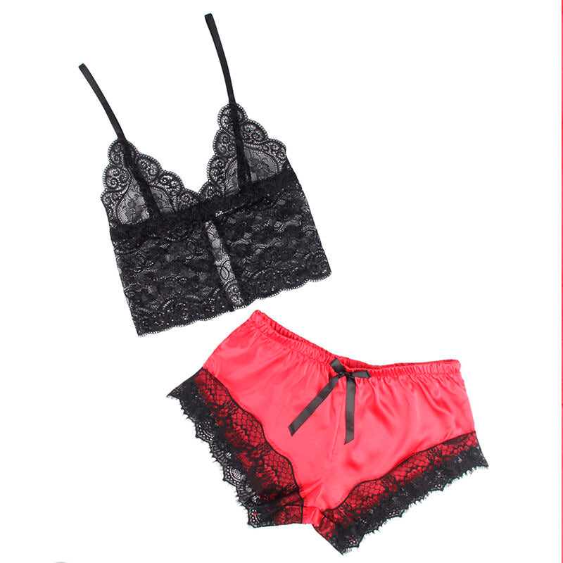SUBBLIME - 953959 CASUAL ZIJDEN NACHTJURK + KANTEN BROEK ZWART/ROOD S/M