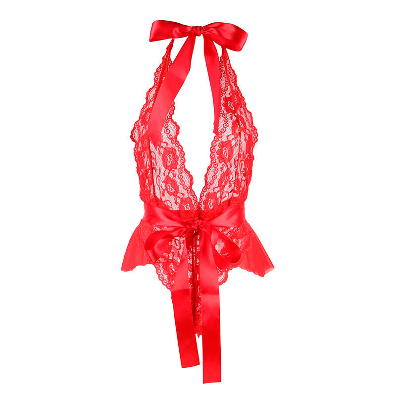 SUBBLIME - 953973 SEXY BODYSUIT WITH RUFFLES + BELT RED S/M