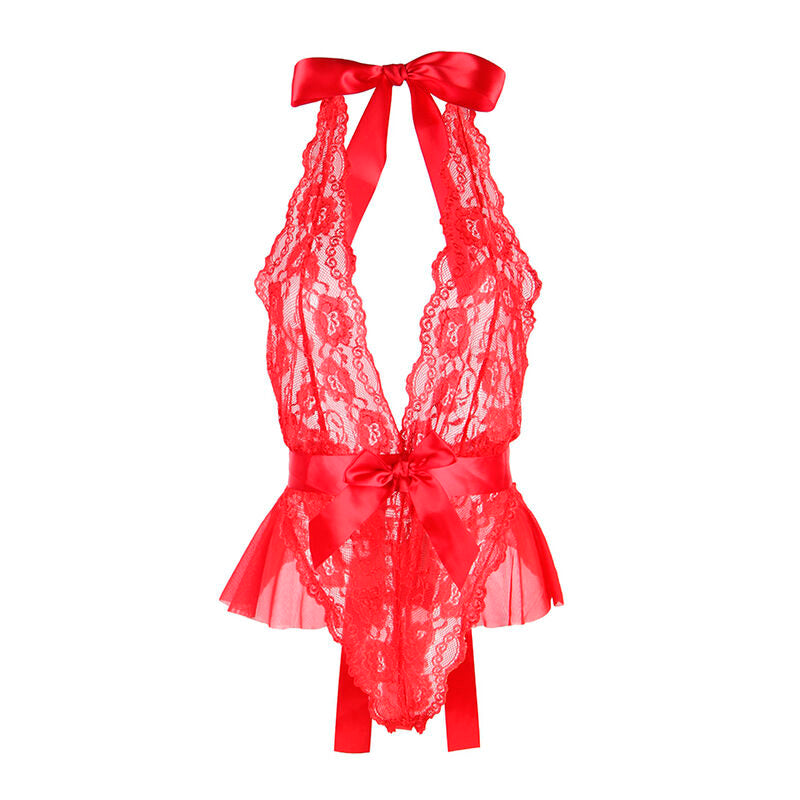 SUBBLIME - 953973 SEXY BODYSUIT WITH RUFFLES + BELT RED S/M