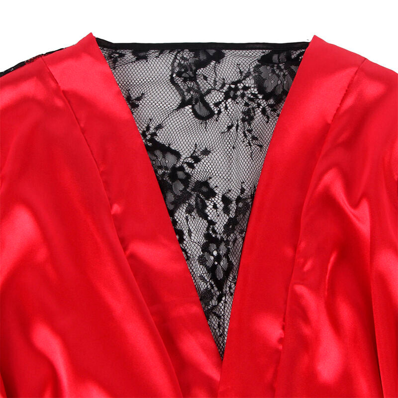 SUBBLIME - 954024 KANTEN ONDERSHIRT MET DOORZICHTIGE RUG EN G-STRING, ROOD/ZWART, L/XL