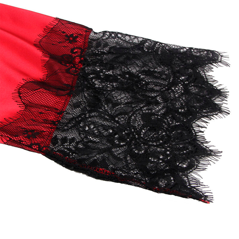 SUBBLIME - 954024 KANTEN ONDERSHIRT MET DOORZICHTIGE RUG EN G-STRING, ROOD/ZWART, L/XL