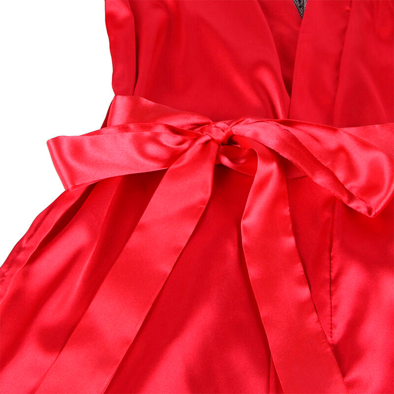 SUBBLIME - 954024 KANTEN ONDERSHIRT MET DOORZICHTIGE RUG EN G-STRING, ROOD/ZWART, L/XL