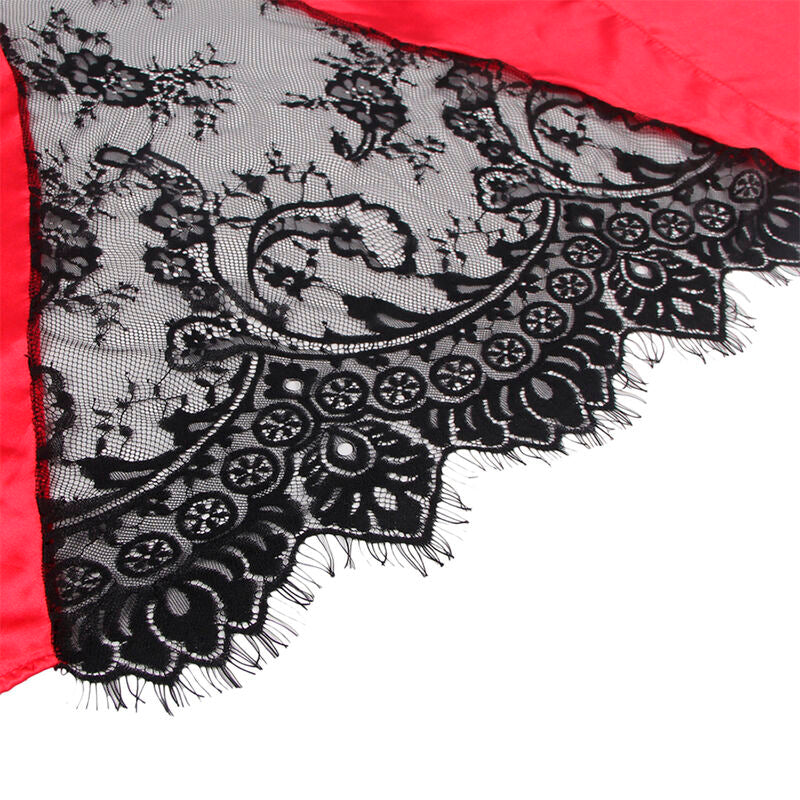 SUBBLIME - 954024 KANTEN ONDERSHIRT MET DOORZICHTIGE RUG EN G-STRING, ROOD/ZWART, L/XL