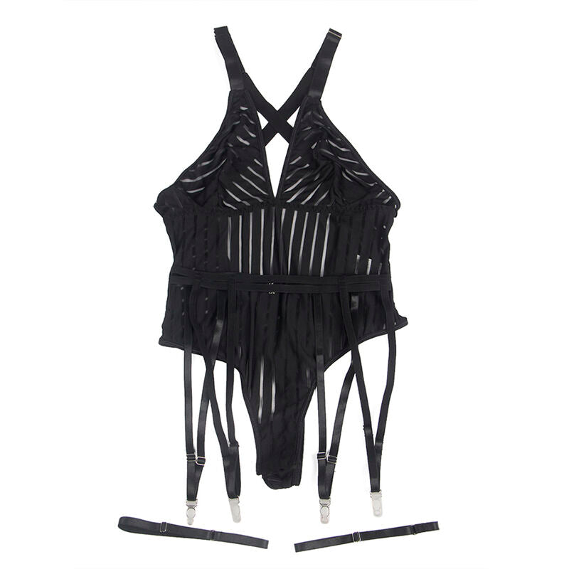 SUBBLIME - 954147 BODYSUIT MET JARRETELLENBAND ZWART S/M