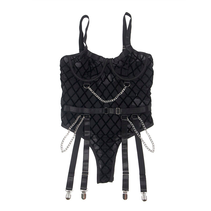 SUBBLIME - 954260 BODY MET KETTINGEN + JARRETELLE ZWART S/M