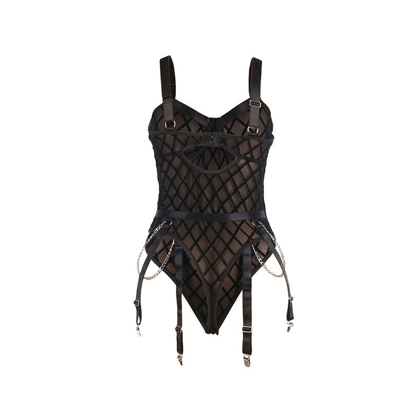 SUBBLIME - 954260 BODY MET KETTINGEN + JARRETELLE ZWART S/M