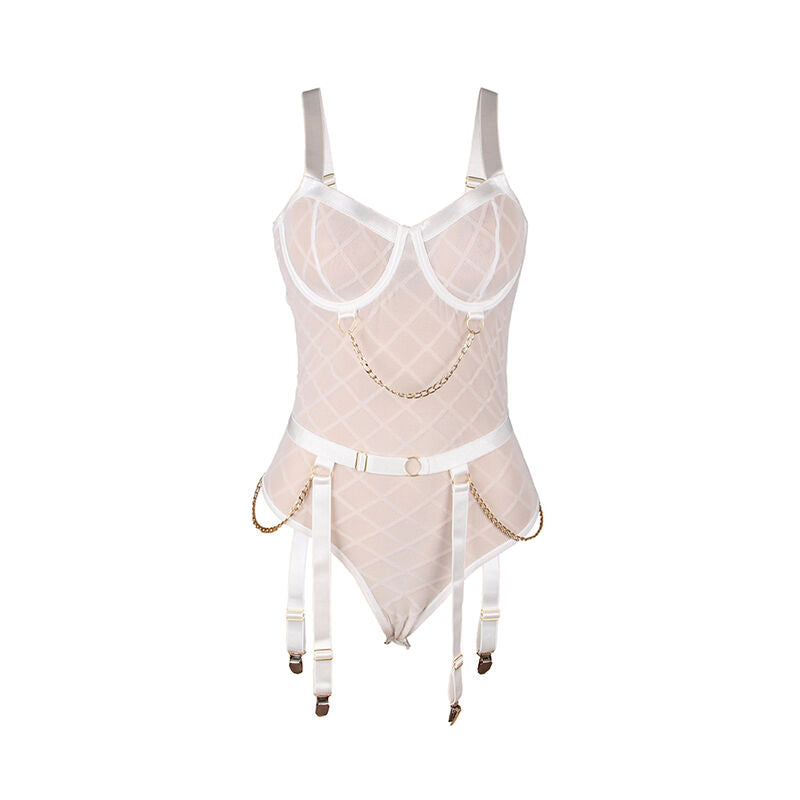 SUBBLIME - 954284 BODY MET KETTINGEN + JARRETELLEGORDEL WIT S/M
