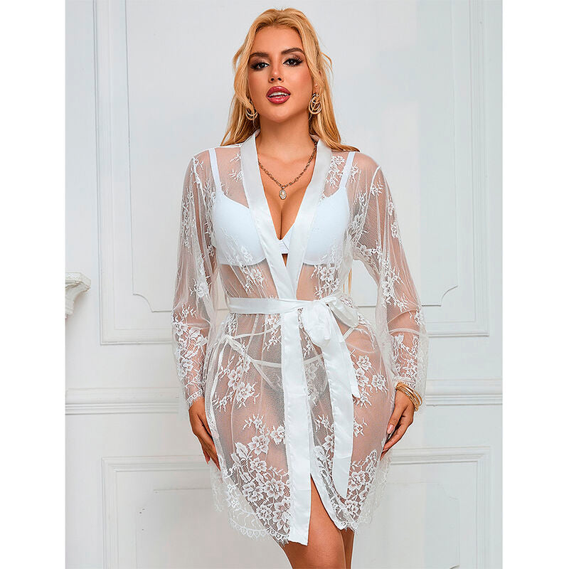 SUBBLIME - 954369 NACHTJURK MET LANGE MOUWEN EN BLOEMENPATROON WIT S/M