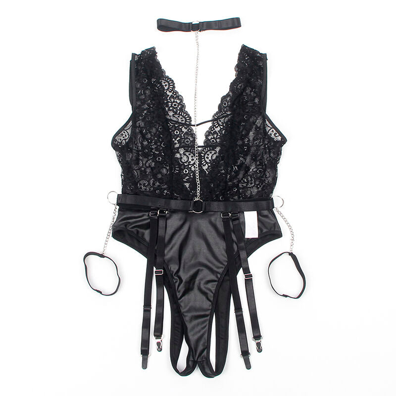 SUBBLIME - 954390 SEXY BODYSUIT MET JARRETELLENBAND ZWART L/XL