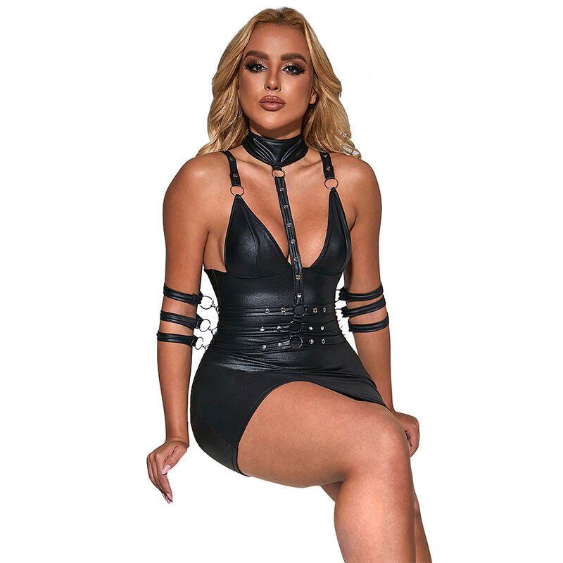 SUBBLIME - 954406 LEDEREN BONDAGE JURK, ZWART, S/M