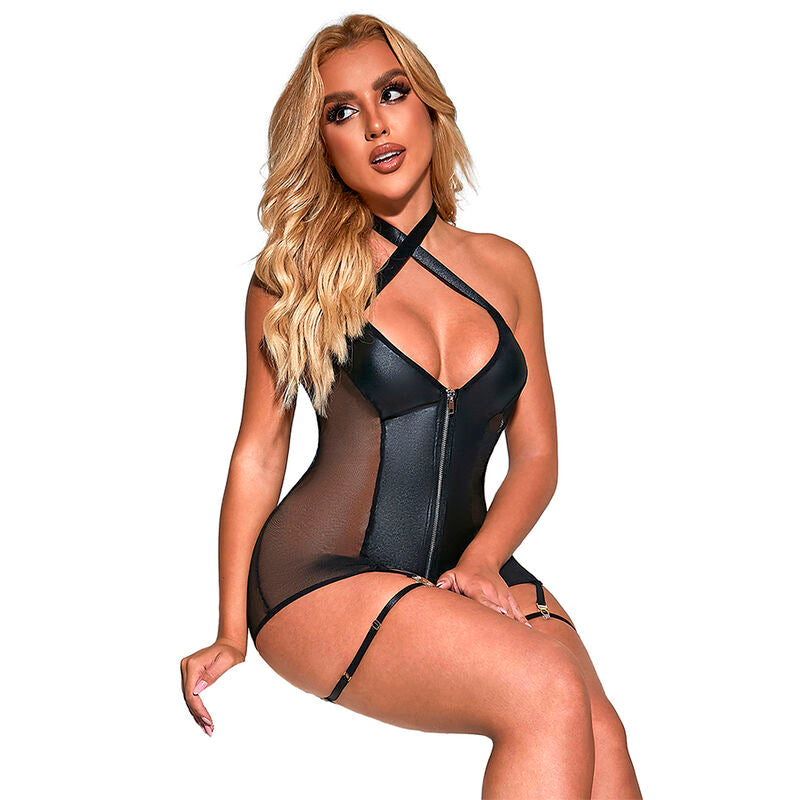SUBBLIME - 954444 SEXY MESH JURK LEER ZWART S/M