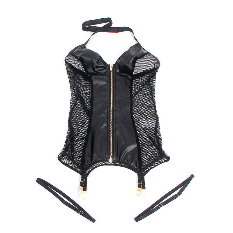 SUBBLIME - 954444 SEXY MESH JURK LEER ZWART S/M
