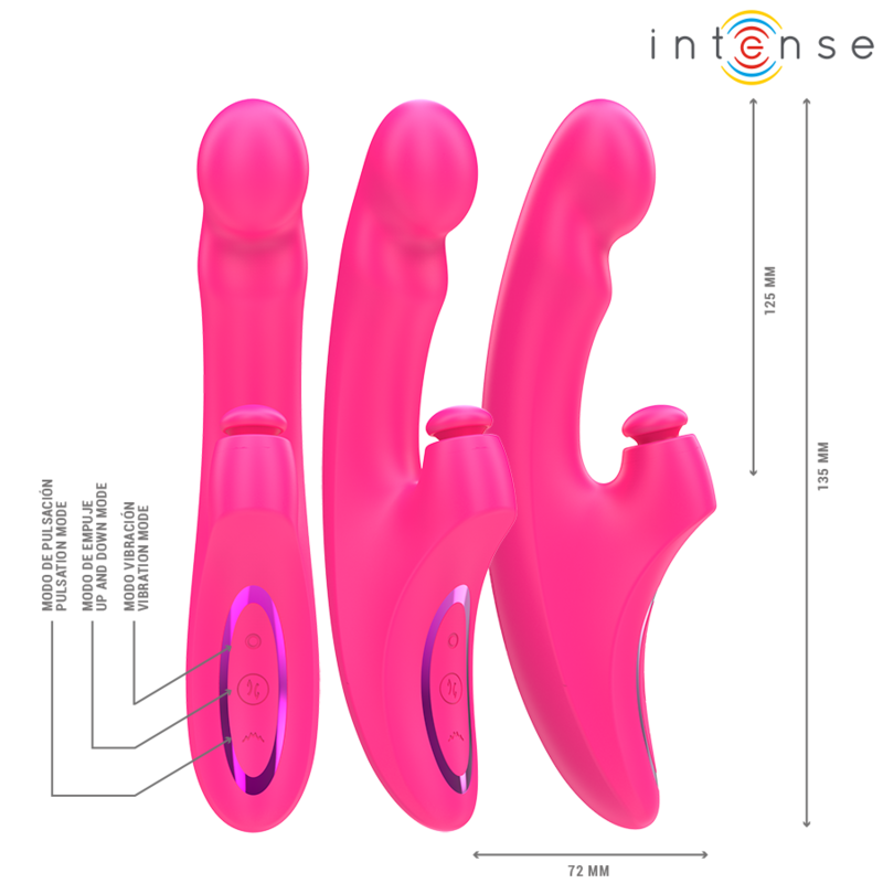INTENSE - VIBRATEUR EMI 13,5 CM MULTIFONCTION 3 EN 1 10 VIBRATIONS ROSE