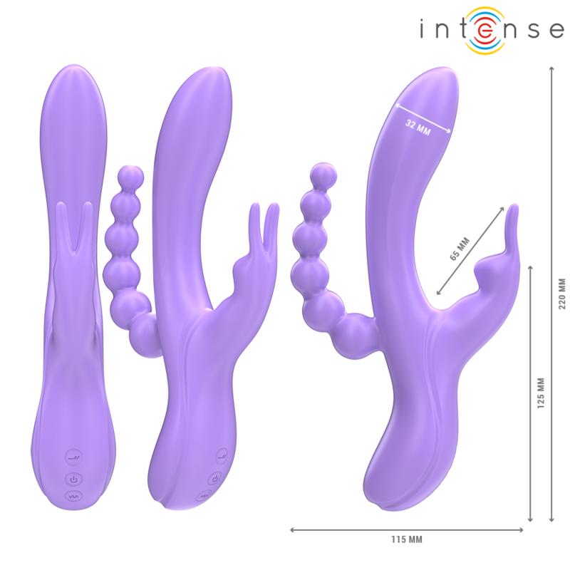 INTENSE - MIKO TRIPLE VIBRATEUR LAPIN &amp; STIMULATEUR &amp; ANAL 7 VIBRATIONS VIOLET
