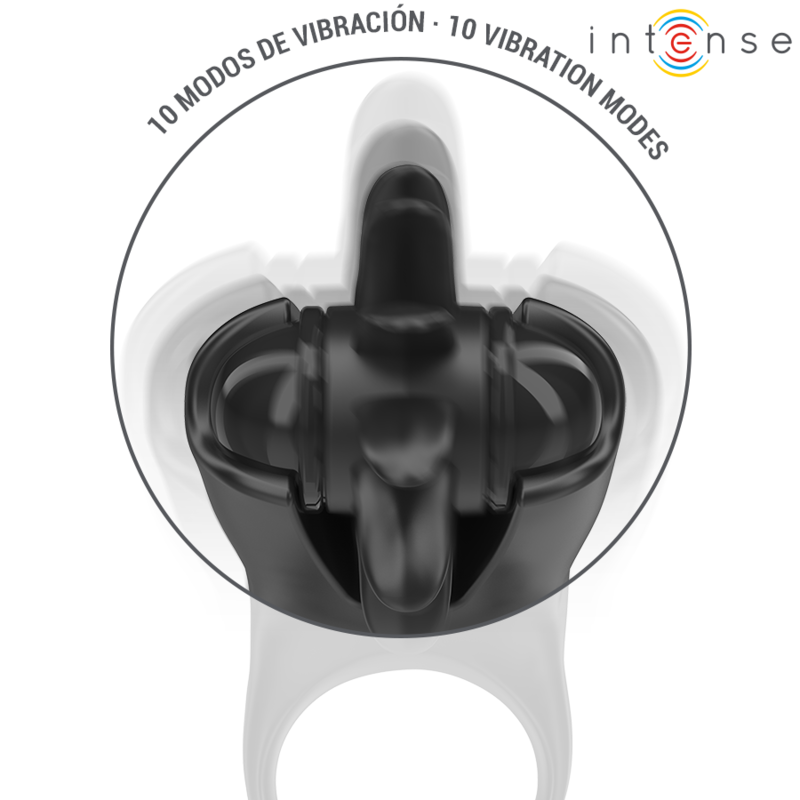 INTENSE - MABEL VIBRATION RING 10 VIBRATIONS AVEC STIMULATEUR DE CLITORIS NOIR