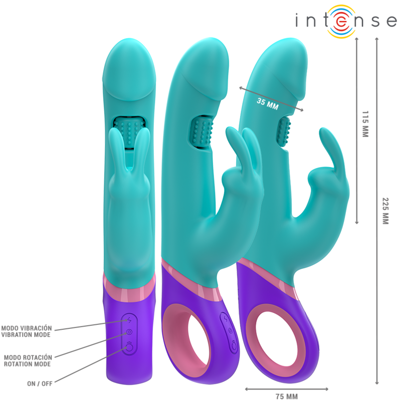 INTENSE - MONICA RABBIT VIBRATOR MET ROTERENDE G-SPOT STIMULATOR BLAUW