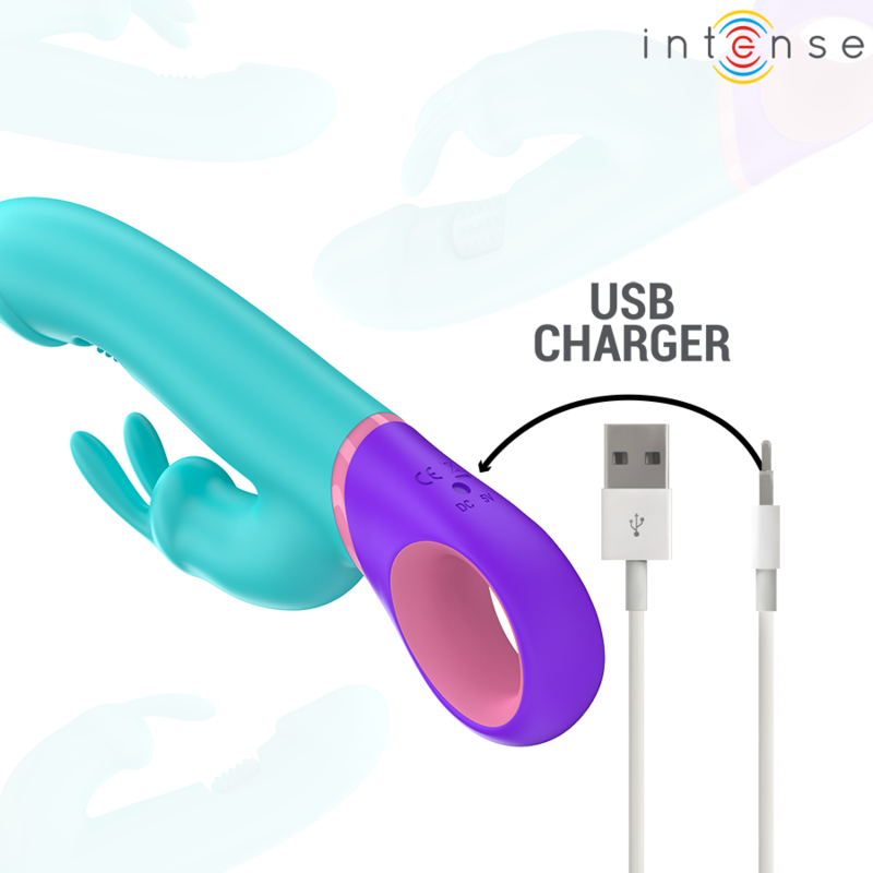 INTENSE - MONICA RABBIT VIBRATOR MET ROTERENDE G-SPOT STIMULATOR BLAUW