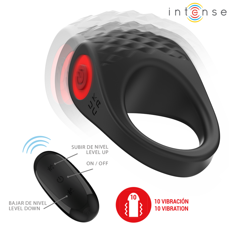 INTENSE - KLOVER VIBRATOR PENISRING 10 VIBRATIES ZWART