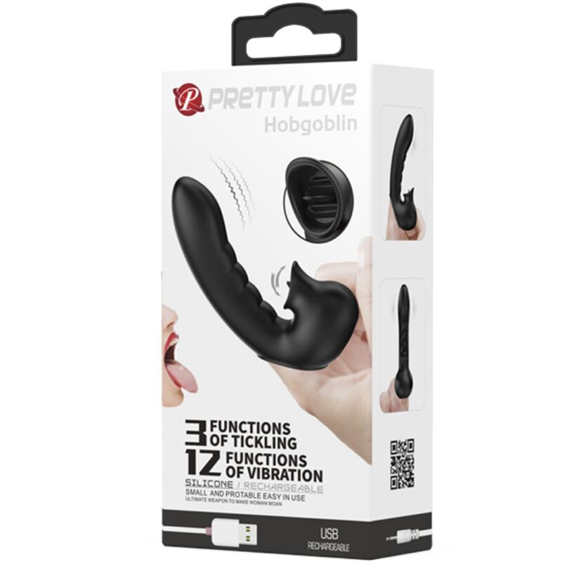 PRETTY LOVE - HOBGOBLIN VIBRERENDE VINGER SLEEVES 12 VIBRATIES + CLITORIS STIMULATOR ZWART
