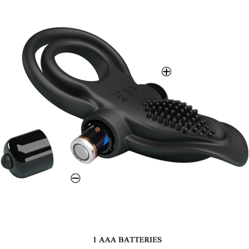 PRETTY LOVE - ANNEAU DOUBLE VIBRATION + STIMULATEUR DE CLITORIS 10 VIBRATIONS NOIR