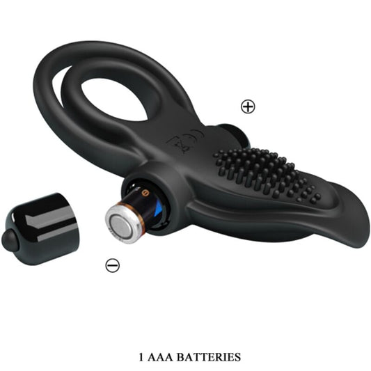 PRETTY LOVE - ANNEAU DOUBLE VIBRATION + STIMULATEUR DE CLITORIS 10 VIBRATIONS NOIR